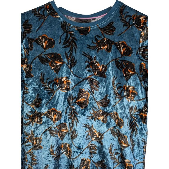 Nanette Lepore Teal Floral Print Velvet Pullover Sweater Womens Size S - Picture 2 of 8
